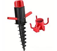 Constprog Windproof Beach Umbrella Anchor Holder & Ground Plug - Heavy-Duty Plastic Wind-Resistant Anchor with 1 Hook, Easy to Use Sand Anchor for Beach, Patio, Poolside Umbrellas (Black&Red)