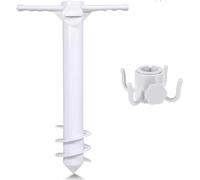 Constprog Windproof Beach Umbrella Anchor Holder & Ground Plug - Heavy-Duty Plastic Wind-Resistant Anchor with 1 Hook, Easy to Use Sand Anchor for Beach, Patio, Poolside Umbrellas (White)