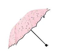Constprog Women's Folding Floral Sun Umbrella Portable UV Protection Ladies Sun Parasol Windproof Strong Compact Umbrella Summer UPF 50+ Lightweight Travel Garden Sun Rain Umbrellas (Pink)