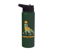 Constractosaurus Funny Construction Worker Dinosaur T-Rex Stainless Steel Insulated Water Bottle