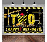 Construction 2nd Birthday Banner Decorations for Boys - Cartoon Truck Excavator Photograph Backdrop - Construction Birthday Party Supplies 7X5FT