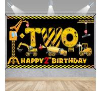 Construction 2nd Birthday Banner Decorations for Boys Kids, Dump Truck Construction Theme Two Birthday Backdrop Party Supplies, Excavator Crane Digger Two Year Old Poster Sign Decor