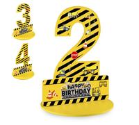 Construction 2nd Birthday Number Sign Centerpiece, Construction 2nd Birthday Party Decorations Wooden 2nd Table Decoration for Yellow and Black Striped 2 Years Old Birthday Supplies (2nd)