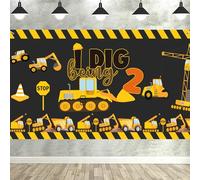 Construction 2nd Birthday Party Supplies Backdrop Banner Dump Truck Excavator Crane Digger Zone Background Photo Booth Props for Boys Construction Two Years Old Birthday Party Decorations Favors