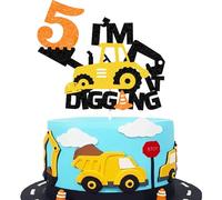 Construction 5th Birthday Cake Topper, Excavator Bulldozer Road Roller Truck, Engineering Themed Party Supplies Decoration, for Boys