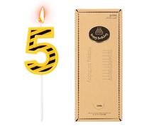 Construction 5th Birthday Candle, Yellow and Black Striped Number Candles Funny Cake Topper for Boys Construction Themed Birthday Party Wedding Anniversary Celebrations Decoration Supplies (Number 5)