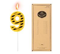 Construction 9th Birthday Candle, Yellow and Black Striped Number Candles Funny Cake Topper for Boys Construction Themed Birthday Party Wedding Anniversary Celebrations Decoration Supplies (Number 9)