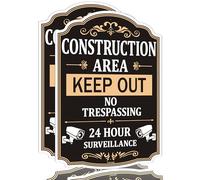 Construction Area Keep Out No Trespassing 24 Hour Surveillance Sign,Restricted Area Authorized Personnel Only Signs 2 Pack 14x 10 inches Rust Free Aluminum,UV Protected Weatherproof Easy to Install