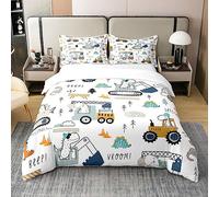 Construction Bedding 100% Cotton Duvet Cover Set Set Double Size Equipment Trucks Bedding Set Dinosaur Comforter Cover Set 3D Digital Print Blue and Yellow Bedspread Cover Bedroom Bedclothes