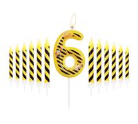 Construction Birthday Candle - 6th Birthday Cake Topper with Yellow & Black Stripes for Boys' Construction Party Decoration