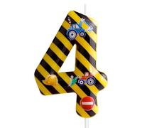 Construction Birthday Candles Number 4 Yellow Black Striped Construction Theme 4th Birthday Party for Girl Boy Birthday Cake Topper Graduation Celebration Anniversary Decorations