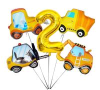 Construction Birthday Party Supplies 2 Year Old, 40Inch Gold Digital 2 Balloon Construction Truck Foil Balloons for Boys Construction Themed 2nd Birthday Truck Party Decorations Supplies (Gold 2nd)
