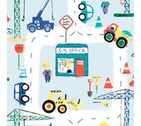 CONSTRUCTION BLUE CHILDRENS WALLPAPER HOLDEN DIGGERS CRANES TRUCKS 11051