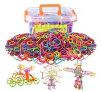 Construction Building Blocks 500 pieces Smart Bar Set Assembling 3D Puzzle Toys Kit with Interlocking Sticks Geometry Intelligent Learning Education Toys with Toy Storage Box