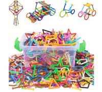 Construction Building Blocks Smart Bar Set Assembling 3D Puzzle Toys DIY Interlocking Sticks Kit Geometry Intelligent Learning Education Toys with Storage Box for Girls Boys Age 3 4 5 (300 Pcs Sticks)