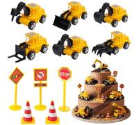Construction Cake Toppers - Construction Vehicle Cake Decorations Set Digger Car Traffic Road Sign Cupcake Topper for Kids Boys Birthday Baby Shower Sand Pit Toys