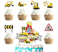 Construction Cake Toppers for Kids Engineering Themed Happy 5th Birthday Traffic and Road Sign 7-Piece Decoration Set, Boys and Girls Birthday Party, Vehicle Party Dump Truck, Excavator (5th)