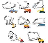 Construction Cookie Cutter, 8-Piece Stainless Steel Biscuit Cutters with Electric Rail Car Excavator Truck Digger Bulldozer, Construction Cookie Cutters Set for DIY Baking, Party, Kids