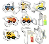 Construction Cookie Cutter, 9 PCS Stainless Steel Biscuit Cutters, with Electric Rail Car Excavator Truck Digger Bulldozer, DIY Construction Cookie Cutters Set, for Biscuits, Cheese, Baking Supplies