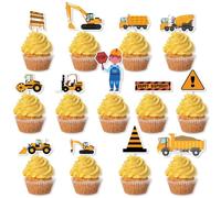 Construction Cupcake Toppers, Loader Bulldozer Excavator Roller Forklift Concrete Mixer Trenching Machine Cupcake Toppers for Birthday Party