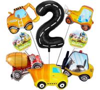 Construction Decorations 2 Years Old,40Inch Racetrack Black Number 2 Balloons Truck Foil Balloons for Boys 2nd Birthday Tractor Themed Party Supplies Favor (Black 2nd Birthday)