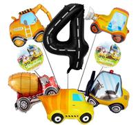 Construction Decorations 4 Years Old,40Inch Racetrack Black Number 4 Balloons Truck Foil Balloons for Boys 4th Birthday Tractor Themed Party Supplies Favor (Black 4th Birthday)