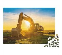 Construction Digger Puzzle for Adults 1000Pc Recyclable Paper Sunset Field Jigsaw Puzzle Parent Child Game Props Developing Boy & Girl‘s Intelligence Toy 38x26cm/1000pcs