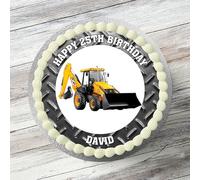 Construction Digger Themed Personalised Birthday Cake Topper 7.5 Inch Round Edible Icing Sheet, Gluten-Free