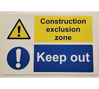 Construction Exclusion Zone Keep Out Safety Sign - Self Adhesive Sticker (200mm x 150mm)