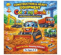 Construction & Heavy Equipment Coloring Book: Fun and Educational Coloring Pages with Bulldozers, Excavators, Dump Trucks, Cranes, and More for Kids Ages 4-9
