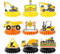 Construction Honeycomb Centerpieces,9pcs Construction Party Centerpieces,Construction Truck Honeycomb Centerpieces & Excavator Honeycomb Decoration