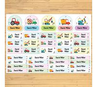 Construction Kids Labels Self Adhesive Waterproof Personalised Name Stickers for Water Bottles School Items Papa Prints®