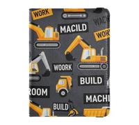 Construction Machines with Build Work Slogans Pattern Passport Holder for Travel with Credit Card Holder Slots Passport Book Holders PU Leather Travel Accessories for Women Men