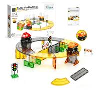 Construction Magnetic Tile Road Set, Magnetic Race Track with a Car for Kid | 1 Randomly Construction Vehicle and 39 Magnetic Tiles, Automatically Move Along the Path, Mix and match freely as you wish
