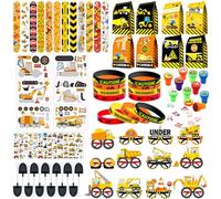 Construction Party Favors Supplies -Including Paper Glasses Gift Bag Tattoo Stickers Shovels Slap Bracelets Silicone Wristbands DIY Stickers Stampers, for Digger Theme Kids Students' Party Fillers