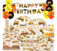 Construction Party Tableware Set Construction Digger Birthday Party Paper Plates Cups Napkins Tablecloth Birthday Banner Balloons Boys Construction Birthday Party Decorations Supplies 16 Guests