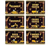 Construction Placemats Set of 6 - Toddler Plastic Mats With Dump Truck Design - Washable Vinyl for Nursery, Homeschool, Indoor Outdoor Party, Kitchen Dining