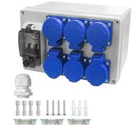 Construction Power Distributor 16A - IP67 Waterproof Power Distribution with FI Switch Distributor 6 Sockets, for Indoor and Outdoor Construction Power Distributions, Workshops and Factories