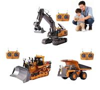 Construction Rc Set Of 4, 2026 New Excavator Trucks with Cool Lights and Sounds, Complete Control Over The Site, Alloy + Plastic Material, 2.4ghz Remote, 360 Rotation (A1+B1+D1)