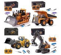 Construction Rc Set Of 4, 2026 New Excavator Trucks with Cool Lights and Sounds, Complete Control Over The Site, Alloy + Plastic Material, 2.4ghz Remote, 360 Rotation (A1+B1+C1+D1)