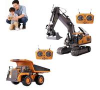 Construction Rc Set Of 4, 2026 New Excavator Trucks with Cool Lights and Sounds, Complete Control Over The Site, Alloy + Plastic Material, 2.4ghz Remote, 360 Rotation (A1+B1)