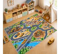 Construction Rug Washable 120x170, Kid Boy Playroom Area Rugs Living Room | Non Slip Low Pile Rugs, Excavator Truck Road Carpet for Bedroom Dining Room Office Home Decor, Mh702