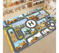 Construction Site Play Rug Boys for - Interactive 3D City Roadmap Design with Excavator, Crane & Dump Truck | Non-Slip Educational Carpet Mat for Playroom, Bedroom & Nursery (Style,60x90cm)