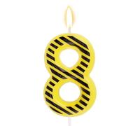 Construction Theme Birthday Cake Candle, Black & Yellow Twill Stripes Happy Birthday Cupcake Topper for Kids Boys Digger Tractor Themed Party Favors & Decorations Supplies(Number 8)