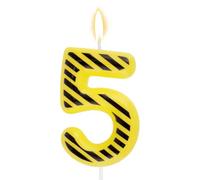 Construction Theme Birthday Cake Candle, Black & Yellow Twill Stripes Happy Birthday Cupcake Topper for Kids Boys Digger Tractor Themed Party Favors & Decorations Supplies (Number 5)