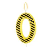 Construction Theme Birthday Cake Candle, Black & Yellow Twill Stripes Happy Birthday Cupcake Topper for Kids Boys Digger Tractor Themed Party Favors & Decorations Supplies(Number 0)