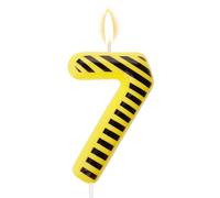 Construction Theme Birthday Cake Candle, Black & Yellow Twill Stripes Happy Birthday Cupcake Topper for Kids Boys Digger Tractor Themed Party Favors & Decorations Supplies (Number 7)