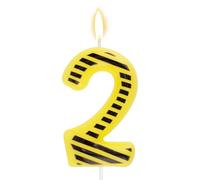 Construction Theme Birthday Cake Candle, Black & Yellow Twill Stripes Happy Birthday Cupcake Topper for Kids Boys Digger Tractor Themed Party Favors & Decorations Supplies (Number 2)