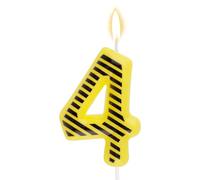Construction Theme Birthday Cake Candle, Black & Yellow Twill Stripes Happy Birthday Cupcake Topper for Kids Boys Digger Tractor Themed Party Favors & Decorations Supplies (Number 4)