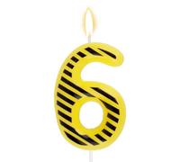 Construction Theme Birthday Cake Candle, Black & Yellow Twill Stripes Happy Birthday Cupcake Topper for Kids Boys Digger Tractor Themed Party Favors & Decorations Supplies (Number 6)